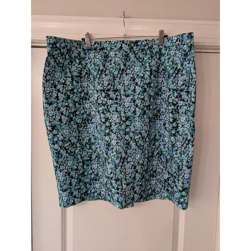 J.Crew Womens Blue Green Floral printed Pencil Skirt Size 18 office career